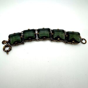 Y2K 7" J. Crew Smoky Topaz glass‎ and brass/antiqued gold bracelet!
